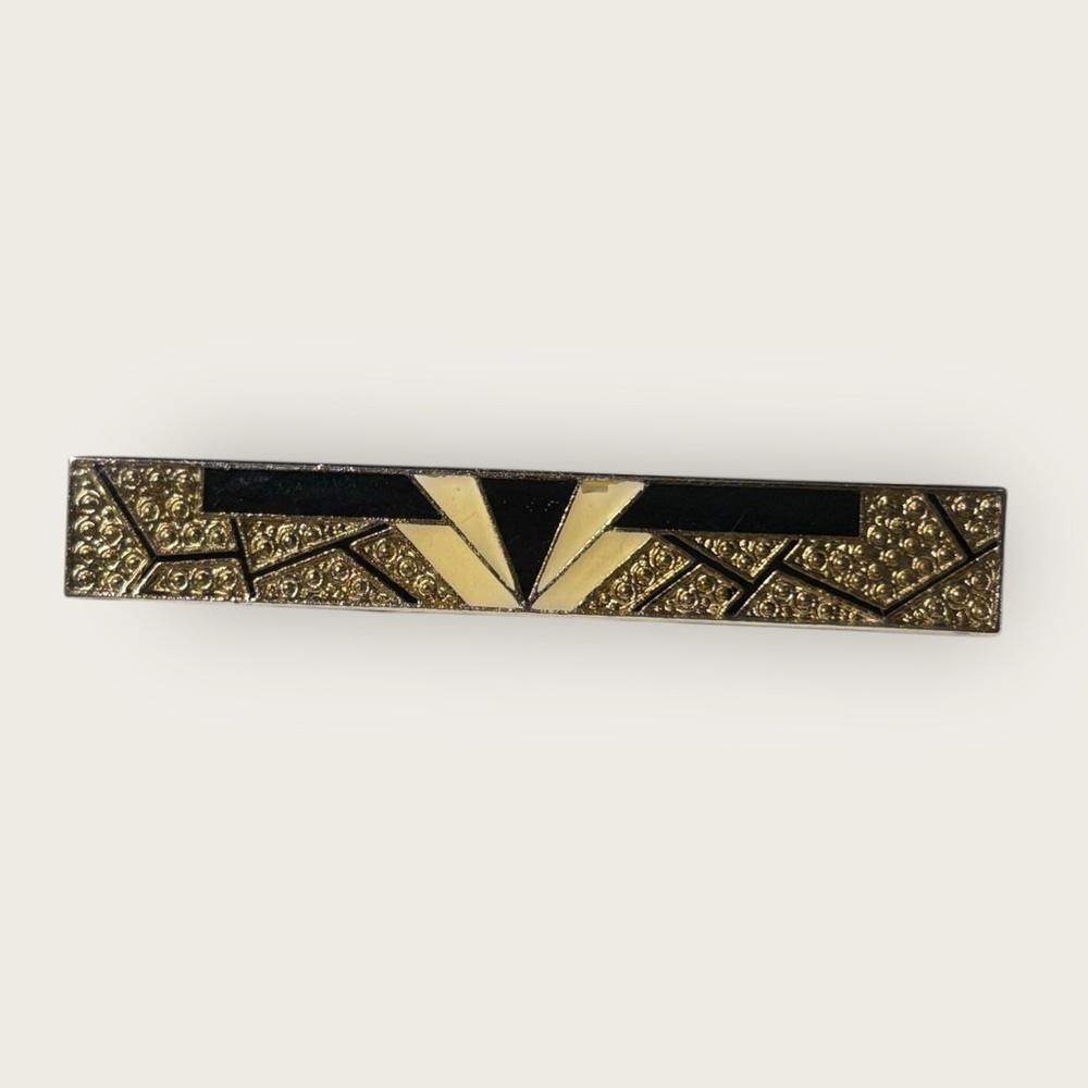 Vintage Pierre Bex Art Deco Revival Bar Brooch Enamel Preowned